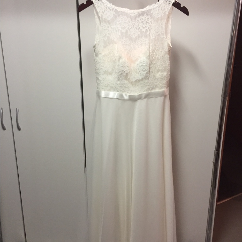 Lace and satin wedding dress with slip